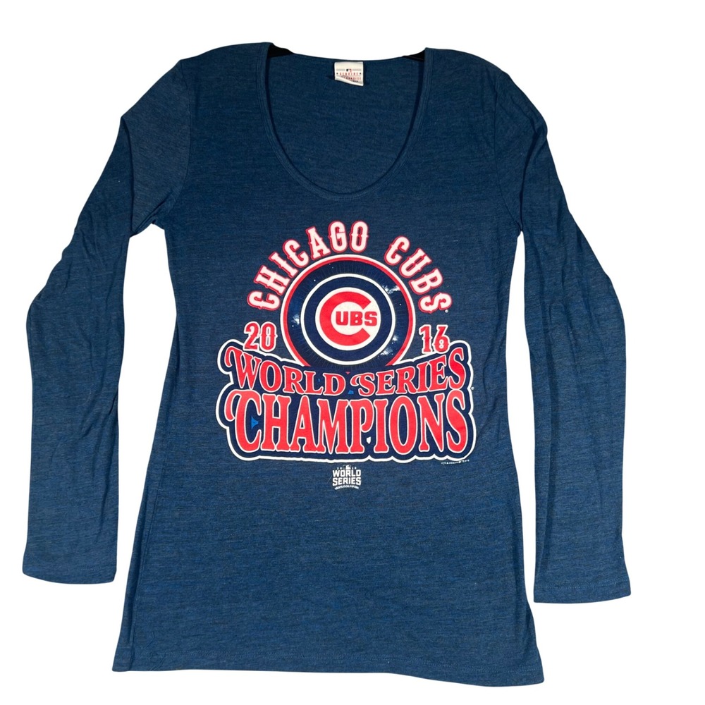 Chicago Cubs 2016 World Series Champions Shirt 5th & Ocean Womens Medium Blue LS